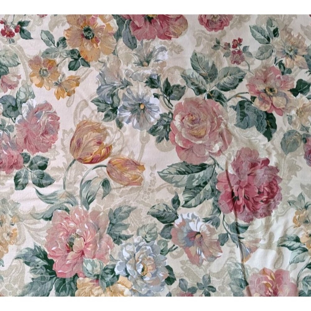 3 Yards Vintage Richloom Floral Ivory Cotton Jacquard Decor Drapery Fabric